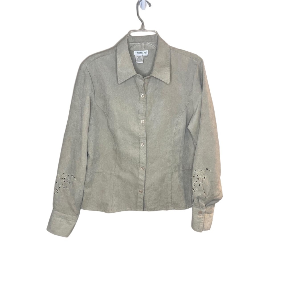 Coldwater Creek Beige Long Sleeves Floral Cutouts Collared Blazer Shacket Large